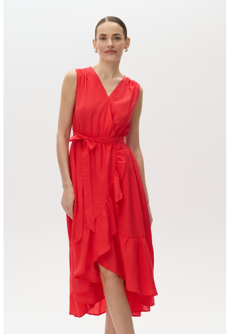 Rochie asimetrica cu volane si decolteu in V