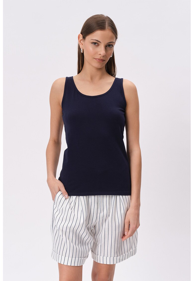 Top uni cu decolteu rotund - Negru/Negru stins