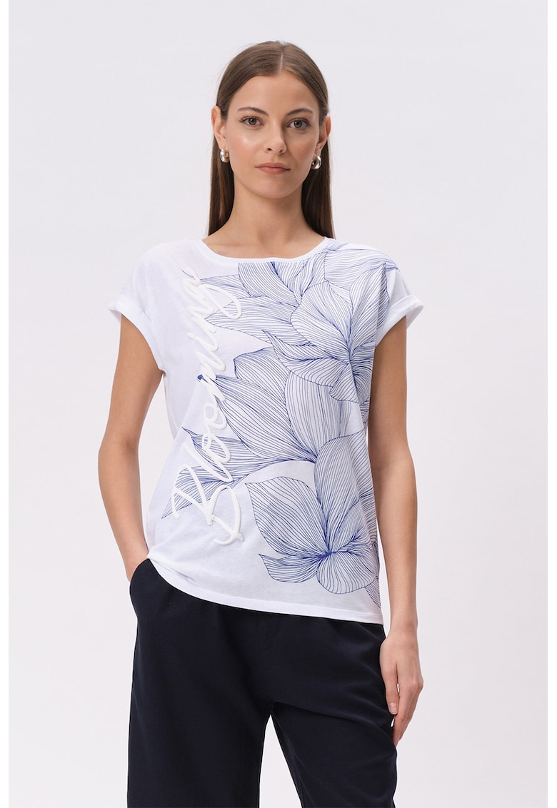 Tricou cu decolteu rotund si model floral