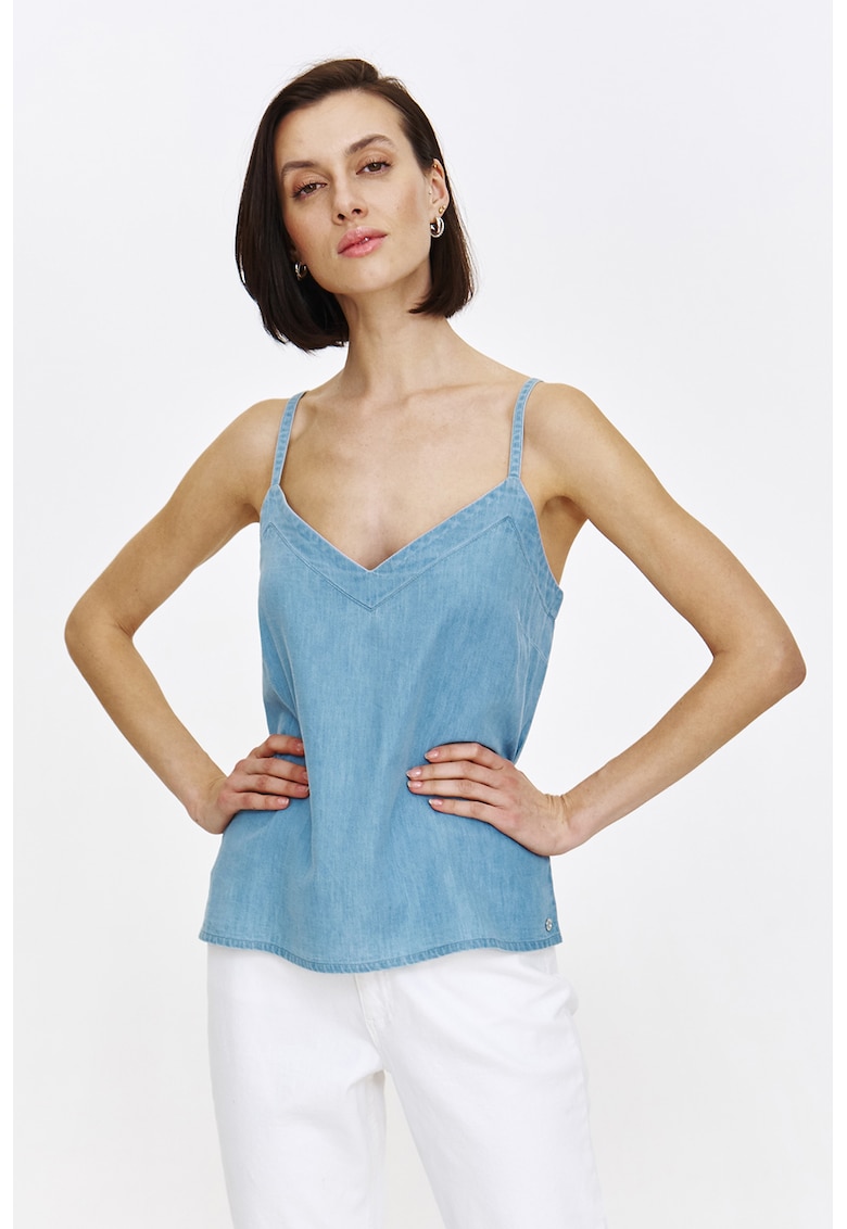 Top de denim cu decolteu in V
