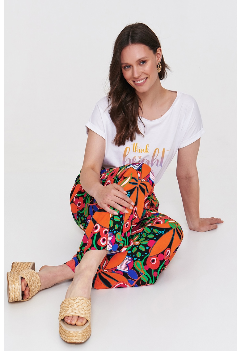 Pantaloni drepti cu model tropical