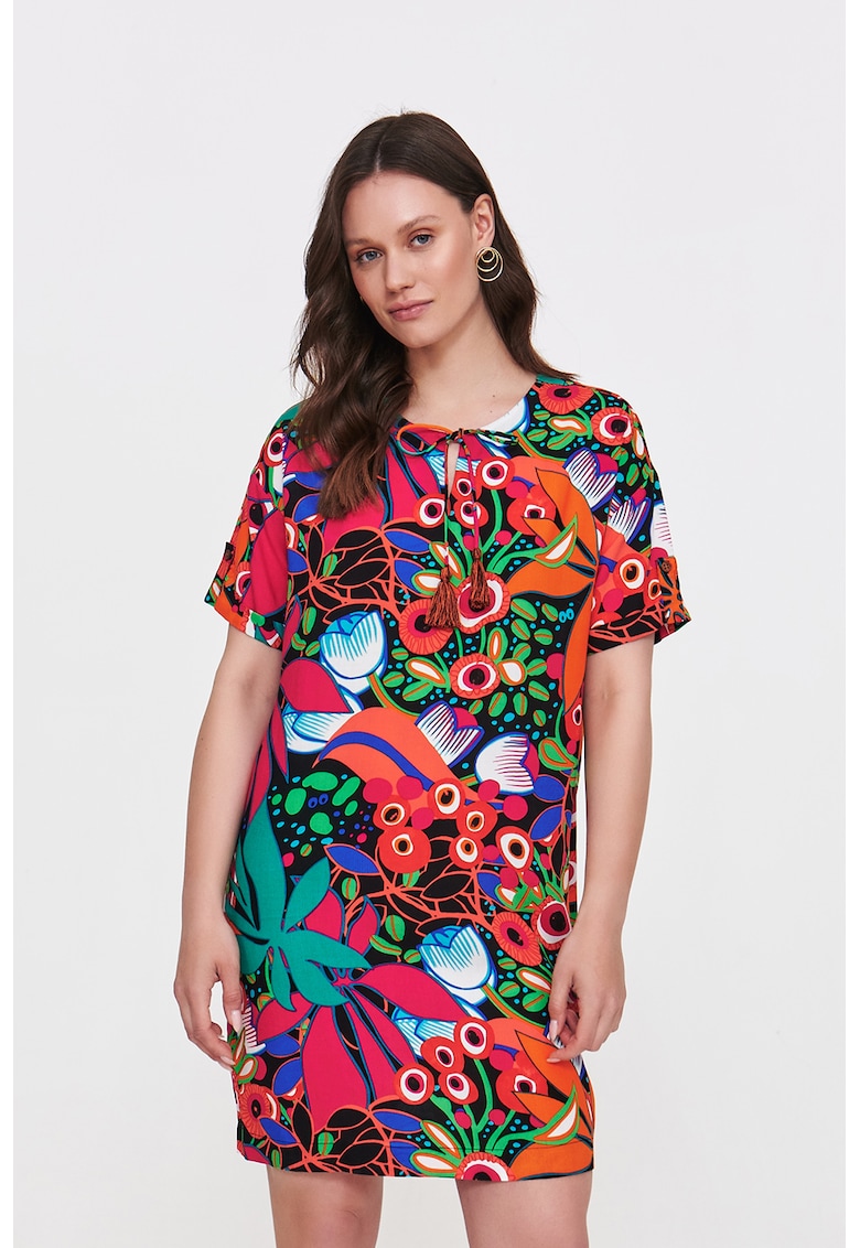 Rochie cu decolteu la baza gatului si imprimeu floral Rochie cu decolteu la baza gatului si imprimeu floral