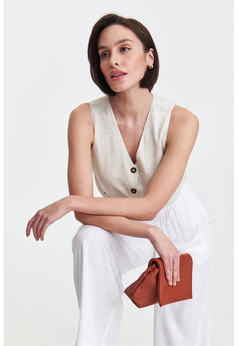 Sacou din amestec de in fara maneci - cu decolteu in V