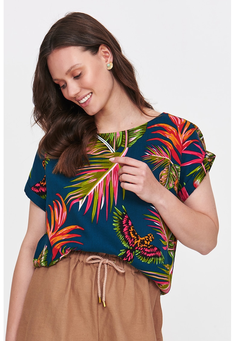 Bluza cu maneci scurte si model tropical
