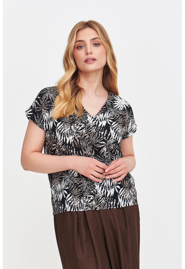 Bluza cu model floral si maneci scurte