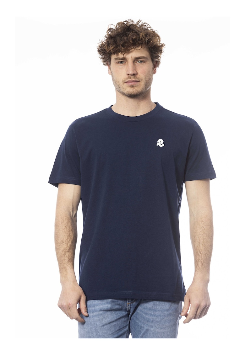 Tricou de bumbac cu decolteu la baza gatului - Albastru inchis