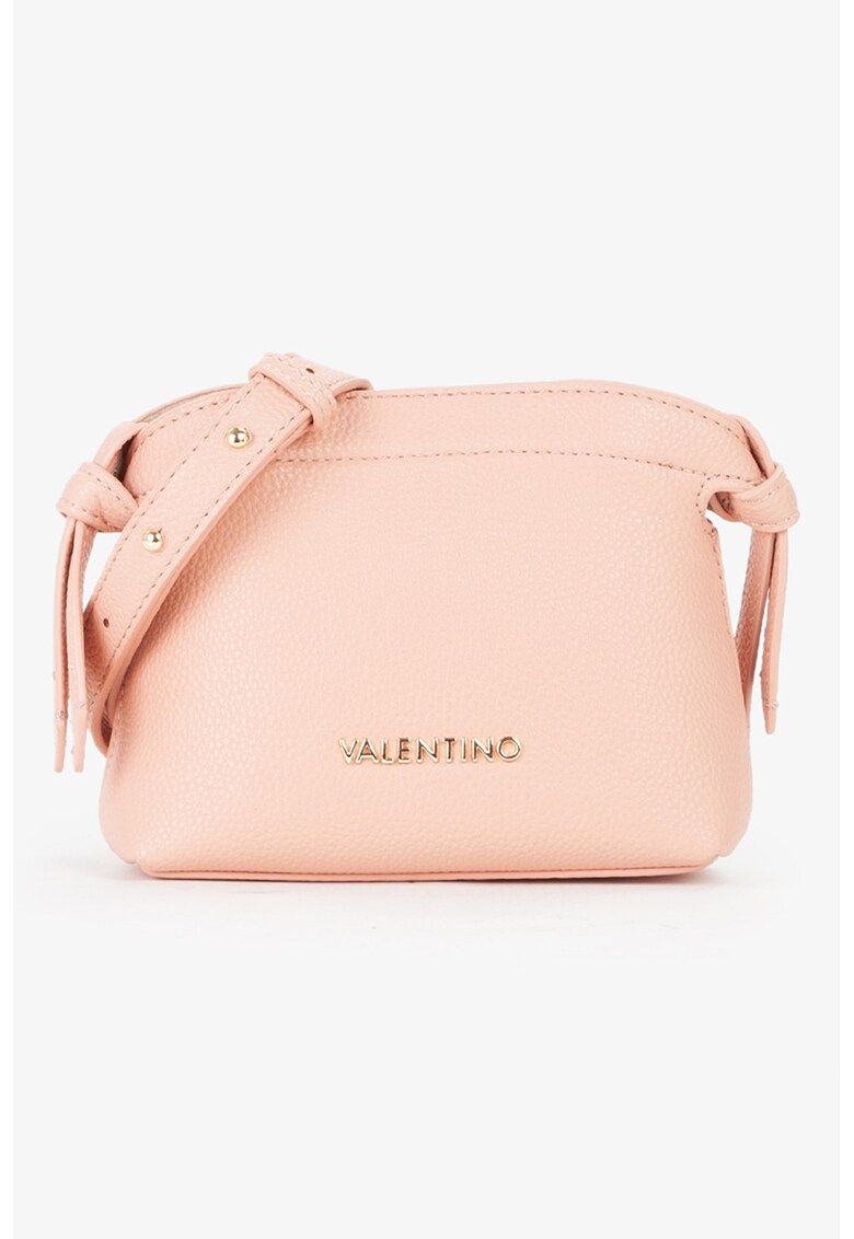 Geanta crossbody de piele ecologica cu logo metalic - Roz pastel