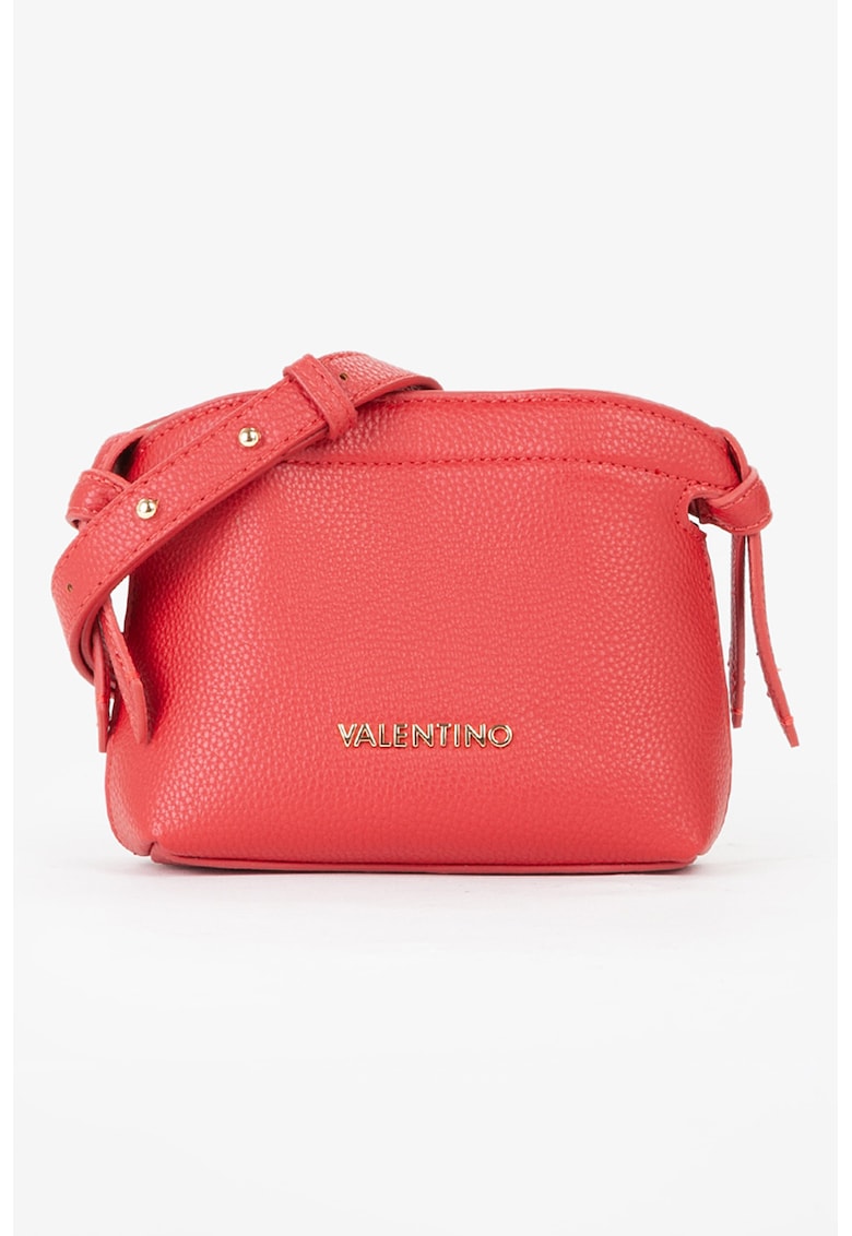 Geanta crossbody de piele ecologica cu logo metalic - Coral