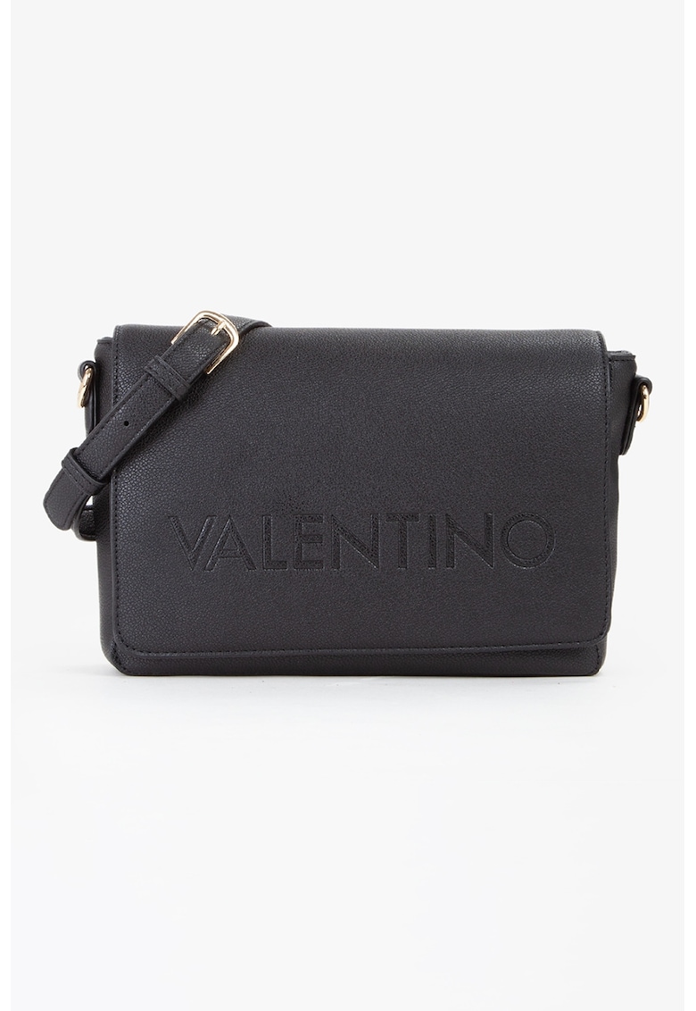 Geanta din piele ecologica cu bareta de umar si logo in relief