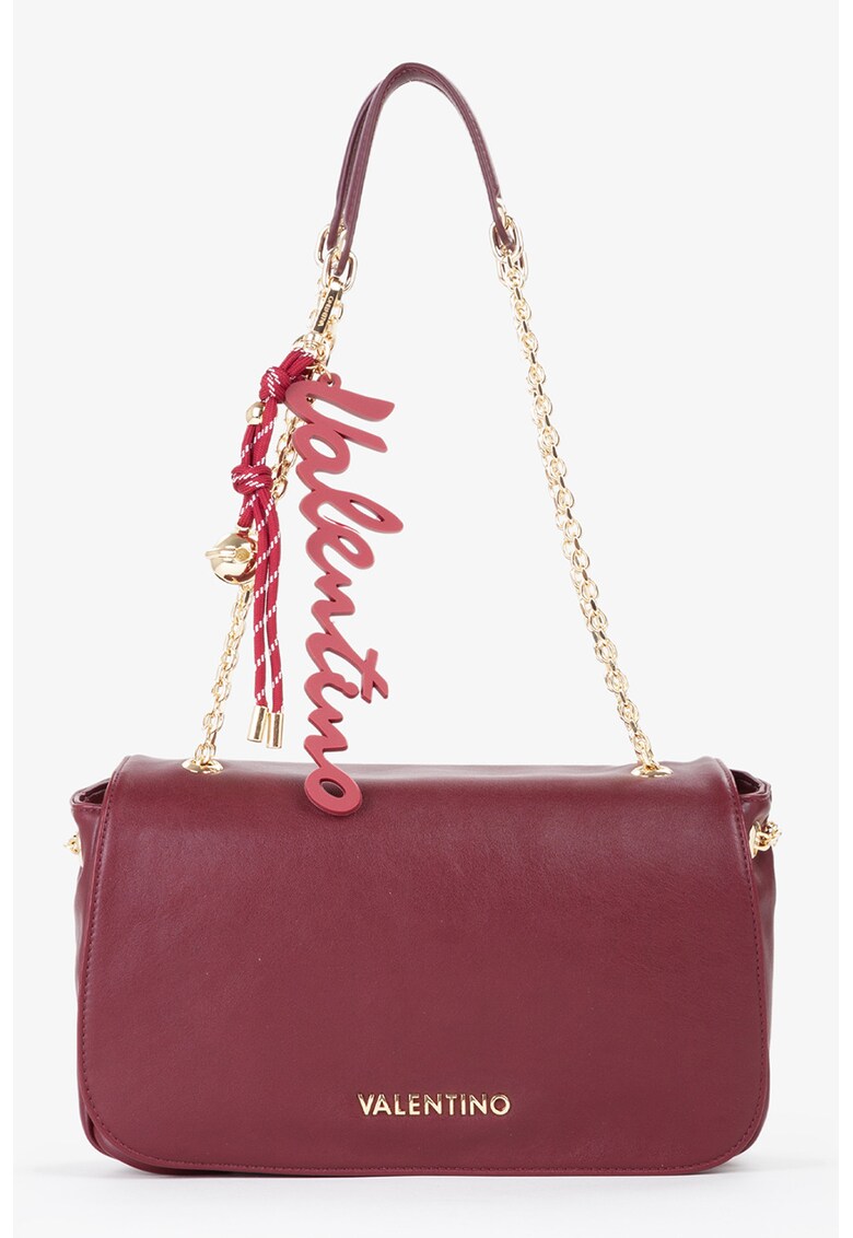 Geanta crossbody cu clapa si logo metalic - Visiniu