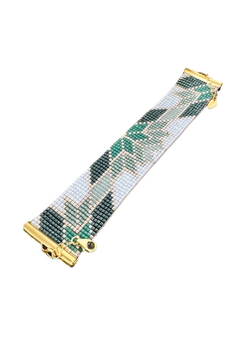 Bratara lata verde - handmade din margele miyuki - 16+6 cm