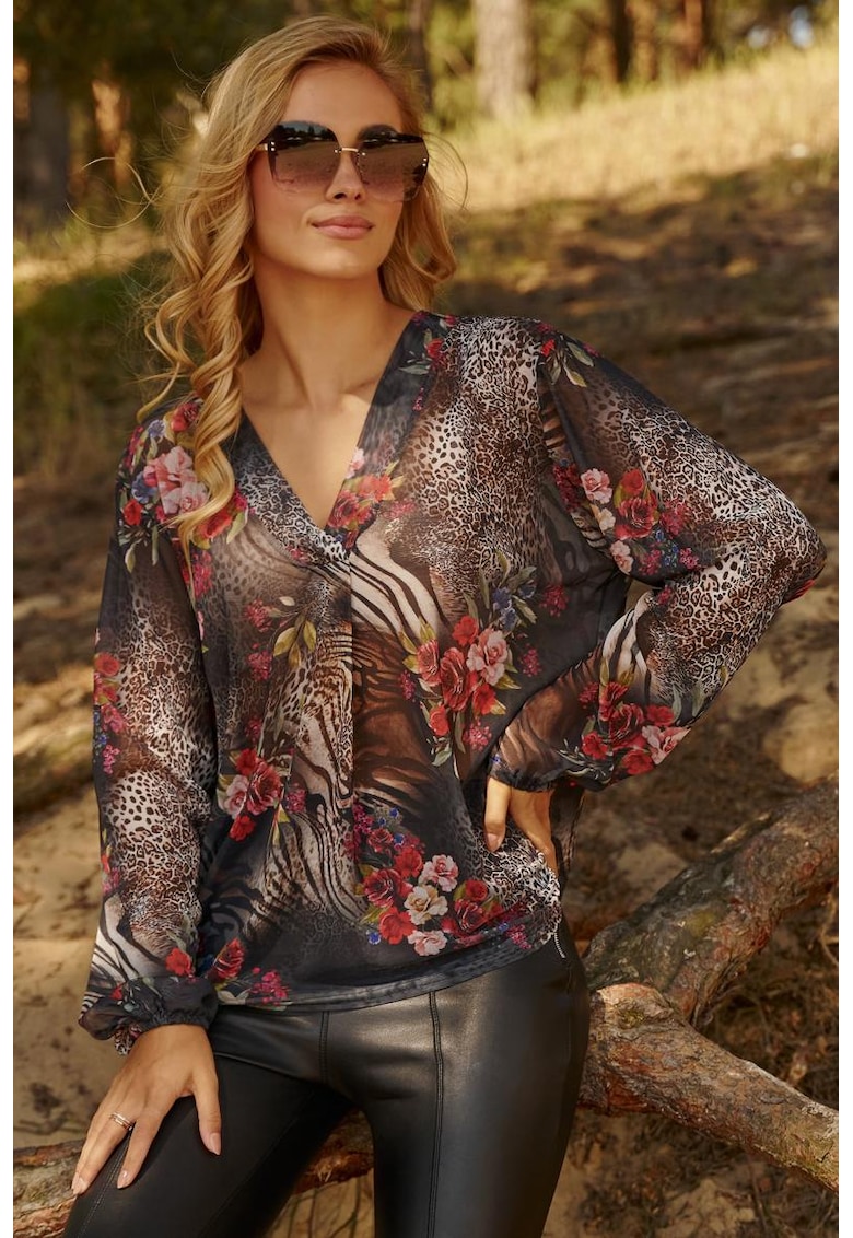 Bluza cu imprimeu si decolteu in V -