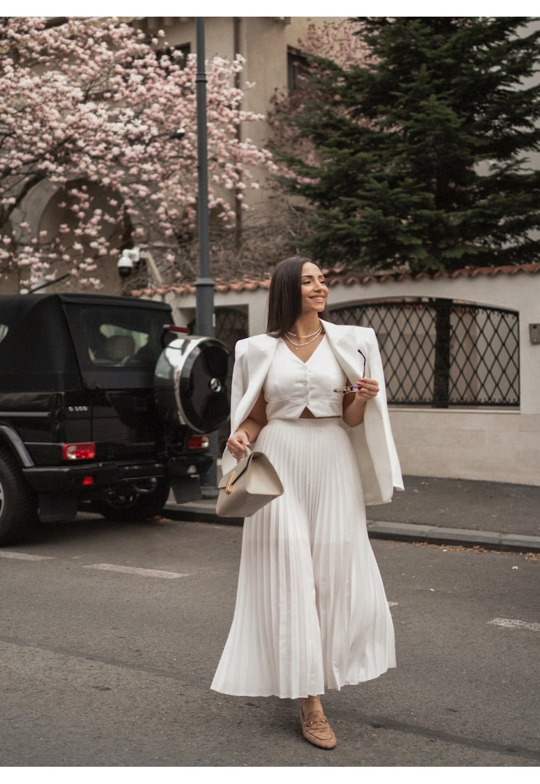 Set de fusta midi si vesta crop Pleated Muse -