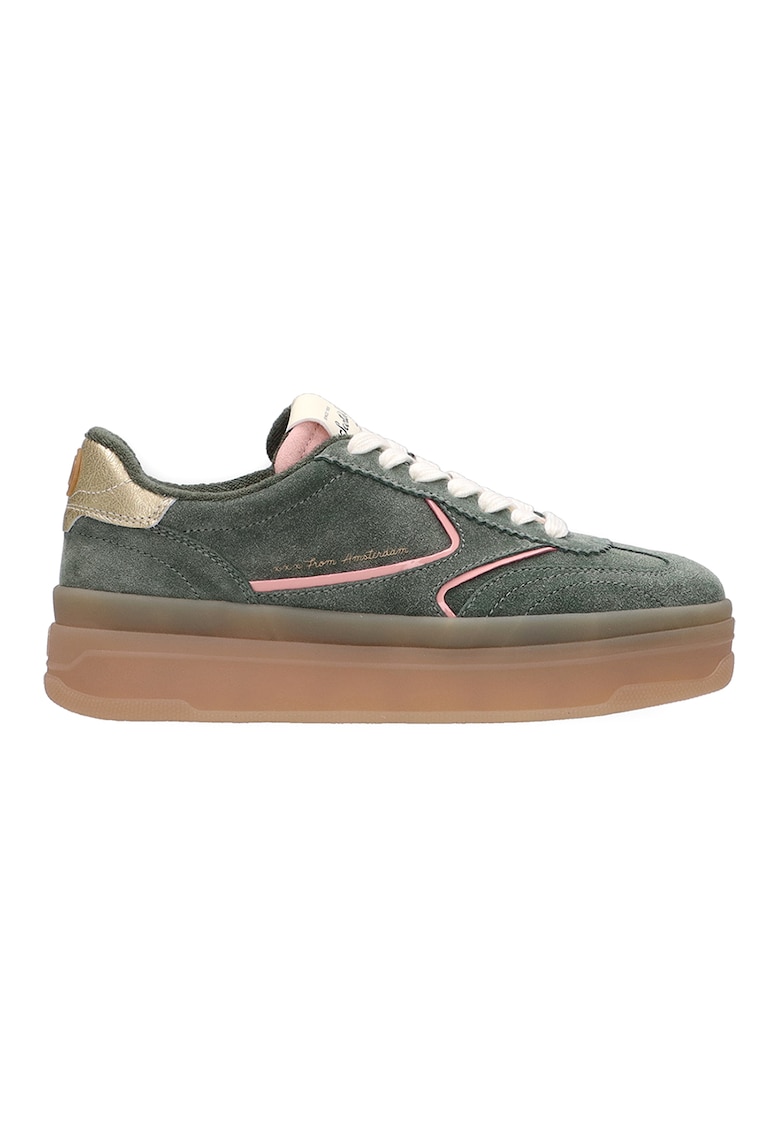 Pantofi sport de piele si piele intoarsa - Auriu/Kaki