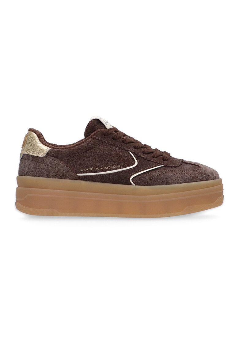 Pantofi sport de piele si piele intoarsa - Auriu/Maro inchis