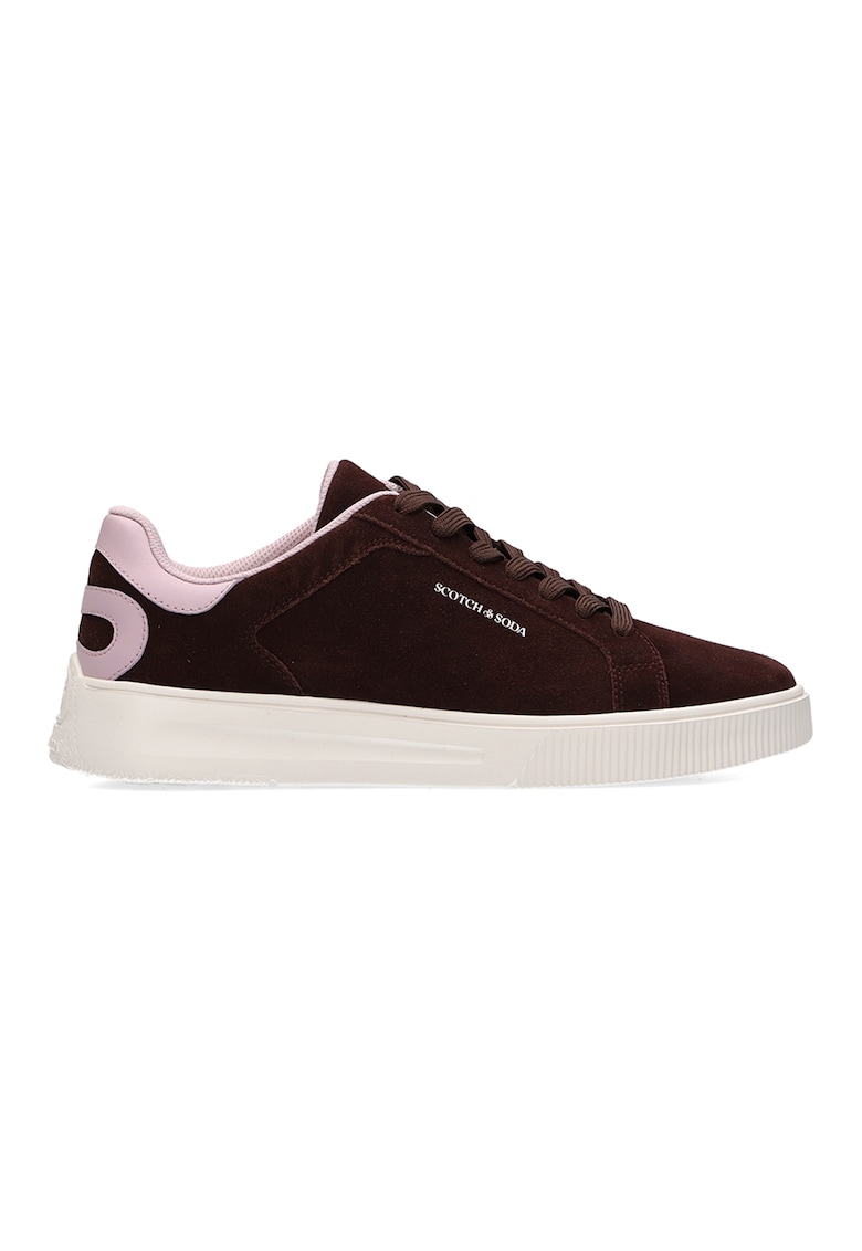 Pantofi sport low-cut de piele intoarsa - Maro cognac/Roz pastel