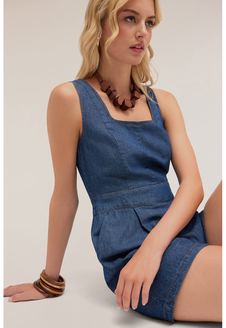 Salopeta scurta din denim cu decolteu patrat