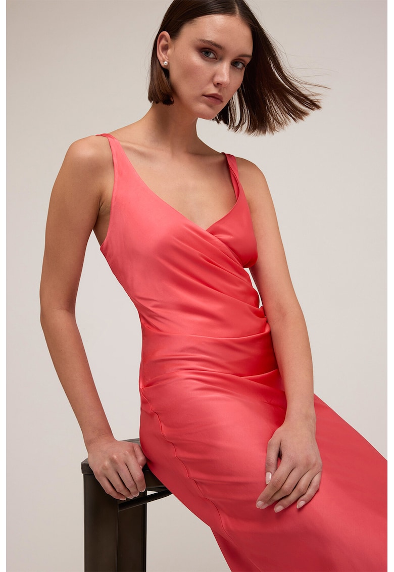 Rochie midi drapata de satin