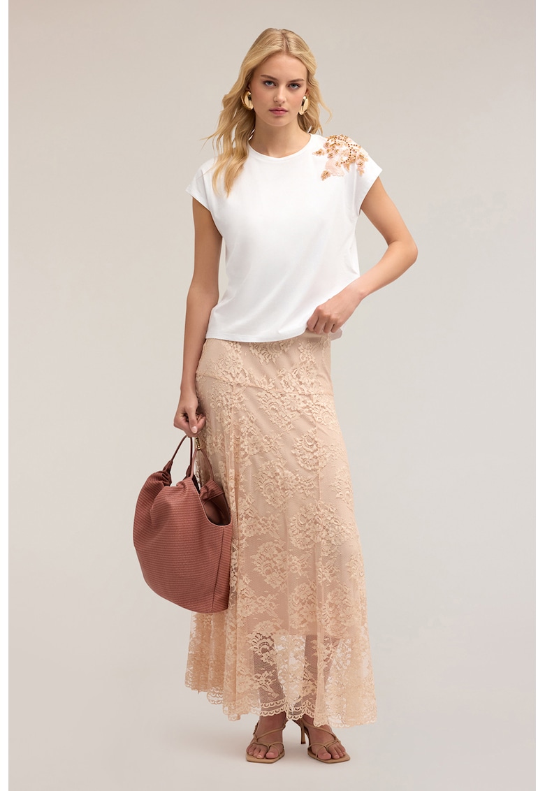 Fusta lunga din dantela cu model floral Fusta lunga din dantela cu model floral