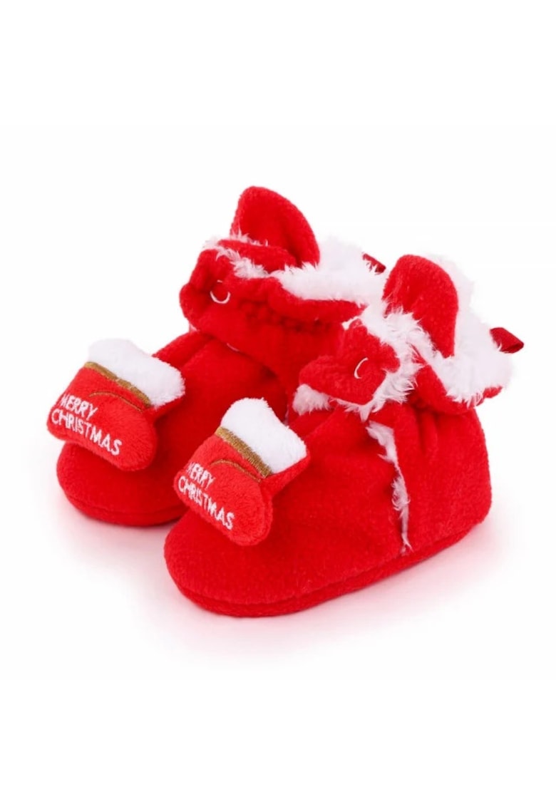 Botosi De Casa Plusati - Model Merry Christmas - Casual - Textil - Fete - Baieti - Rosu - 3-6 luni -