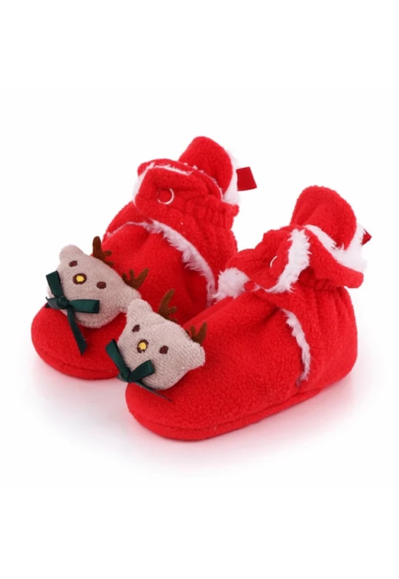 Botosi De Casa Plusati - Model Renul - Casual - Textil - Fete - Baieti - Rosu - 6-12 luni -