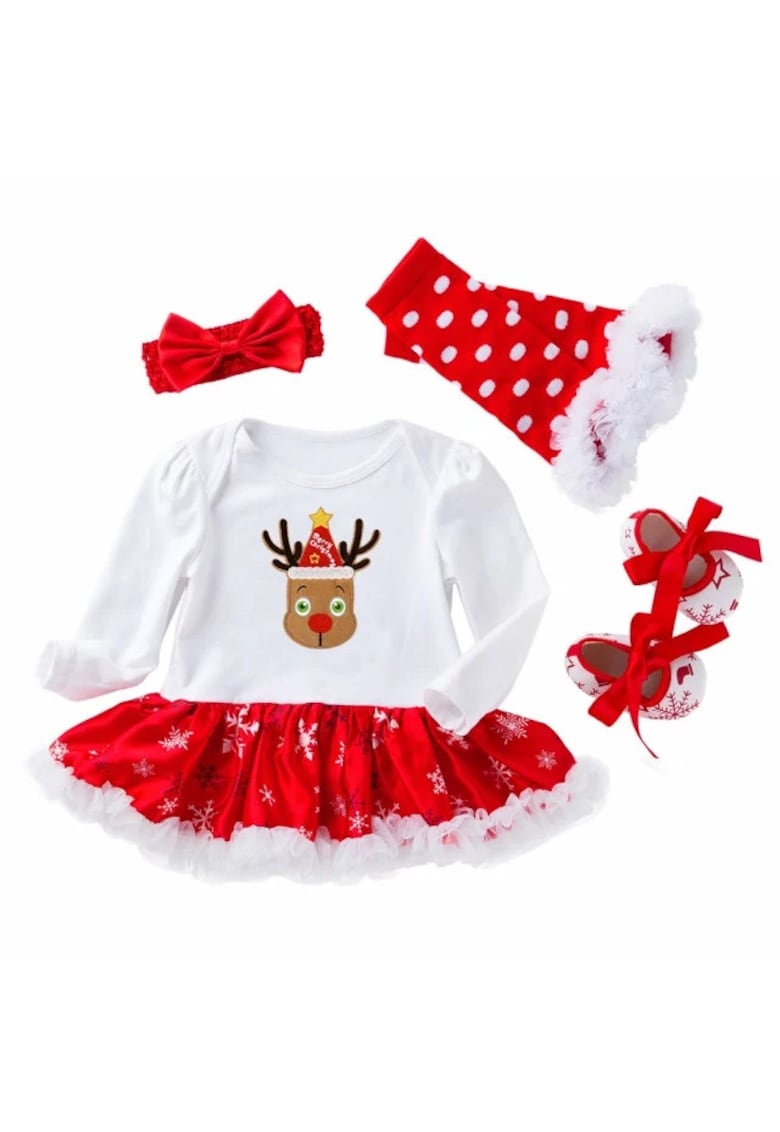 Set Rochie Body Cu Bentita - Jambiere Si Balerini - Model Renul - Fete - Maneca lunga - Multicolor