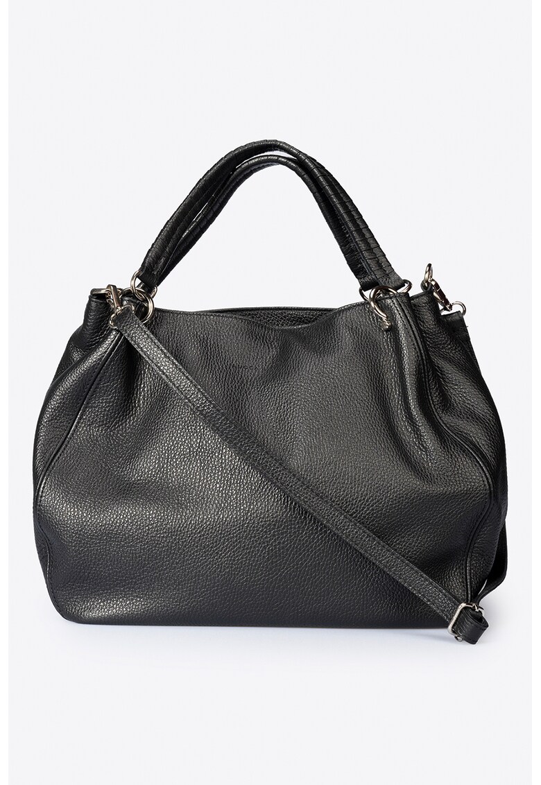 Geanta de piele cu maner si bareta suplimentara - Negru