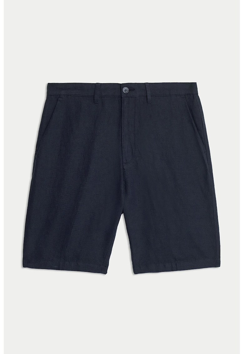 Pantaloni scurti din amestec de in - Bleumarin