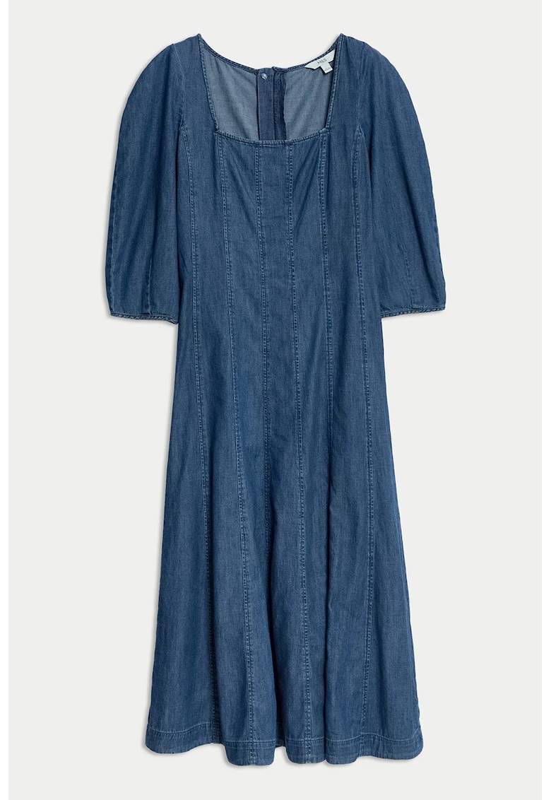 Rochie midi de bumbac cu decolteu patrat