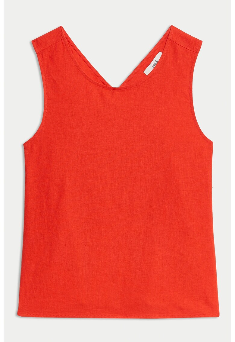 Top din amestec de in cu decolteu rotund - Portocaliu mandarina