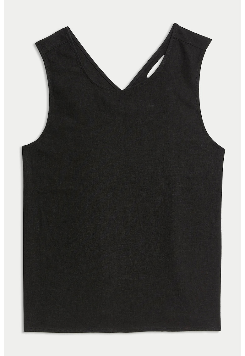 Top din amestec de in cu decolteu rotund