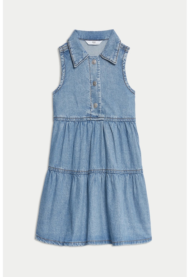 Rochie evazata de bumbac si lyocell cu guler ascutit Rochie evazata de bumbac si lyocell cu guler ascutit