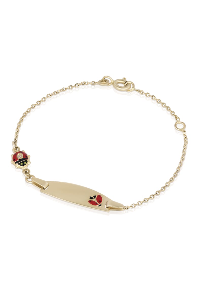 Brarata pentru Copii din Aur Galben de 18K cu Diamante de 0.05ct - Placuta Nume - Buburuza Rosie -