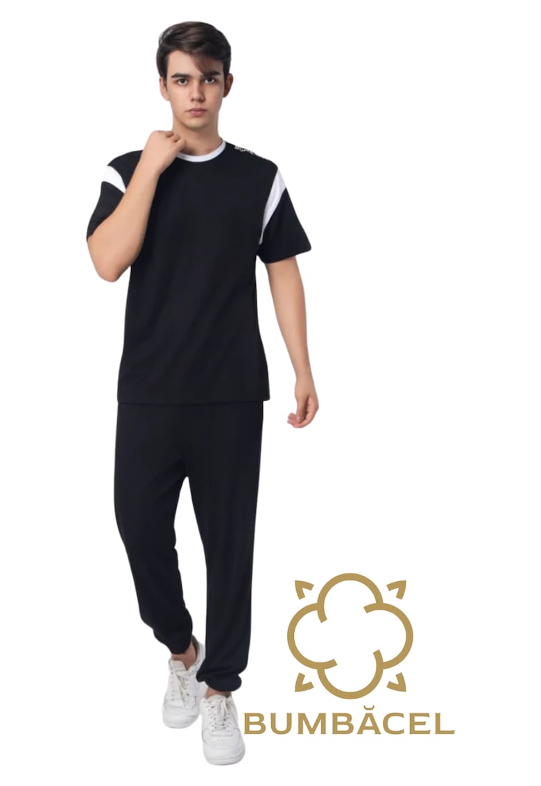 Set pantaloni si tricou cu imprimeu pentru barbati din bumbac Set pantaloni si tricou cu imprimeu pentru barbati din bumbac