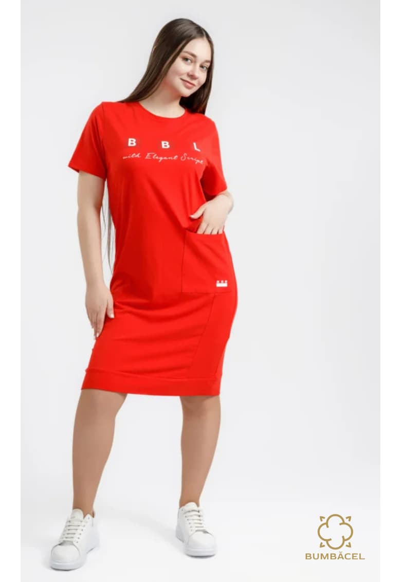 Rochie pentru femei cu maneca scurta - imprimeu si buzunar lateral