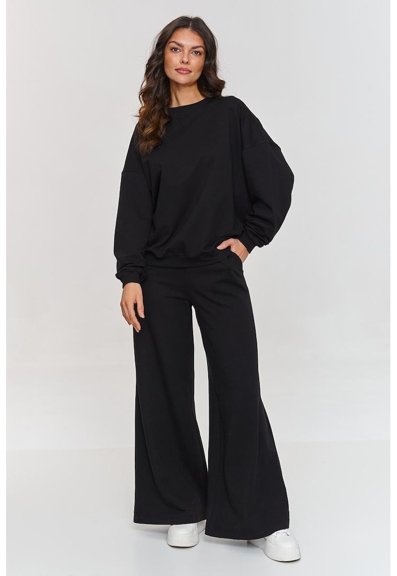 Set de bluzon oversize si pantaloni cu croiala ampla - Negru