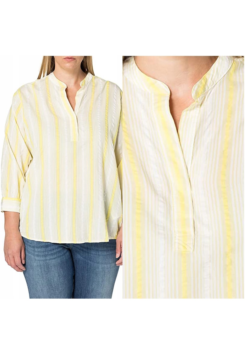 Camasa Dama - Camasa Esentiala - Material: 60% Bumbac - 40% Modal - Croi: Relaxat - Inchidere: Nasturi - Model Predominant: Dungi - S - Galben - 1 Bucata