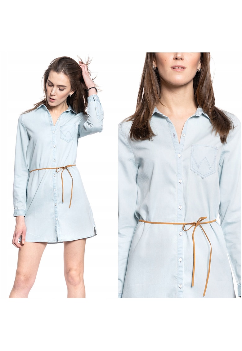 Rochie - Rochie Camasa - Croiala Normala - 100% Bumbac - Inchidere: Nasturi - 1 Buzunar - XS - Albastru - 1 Bucata