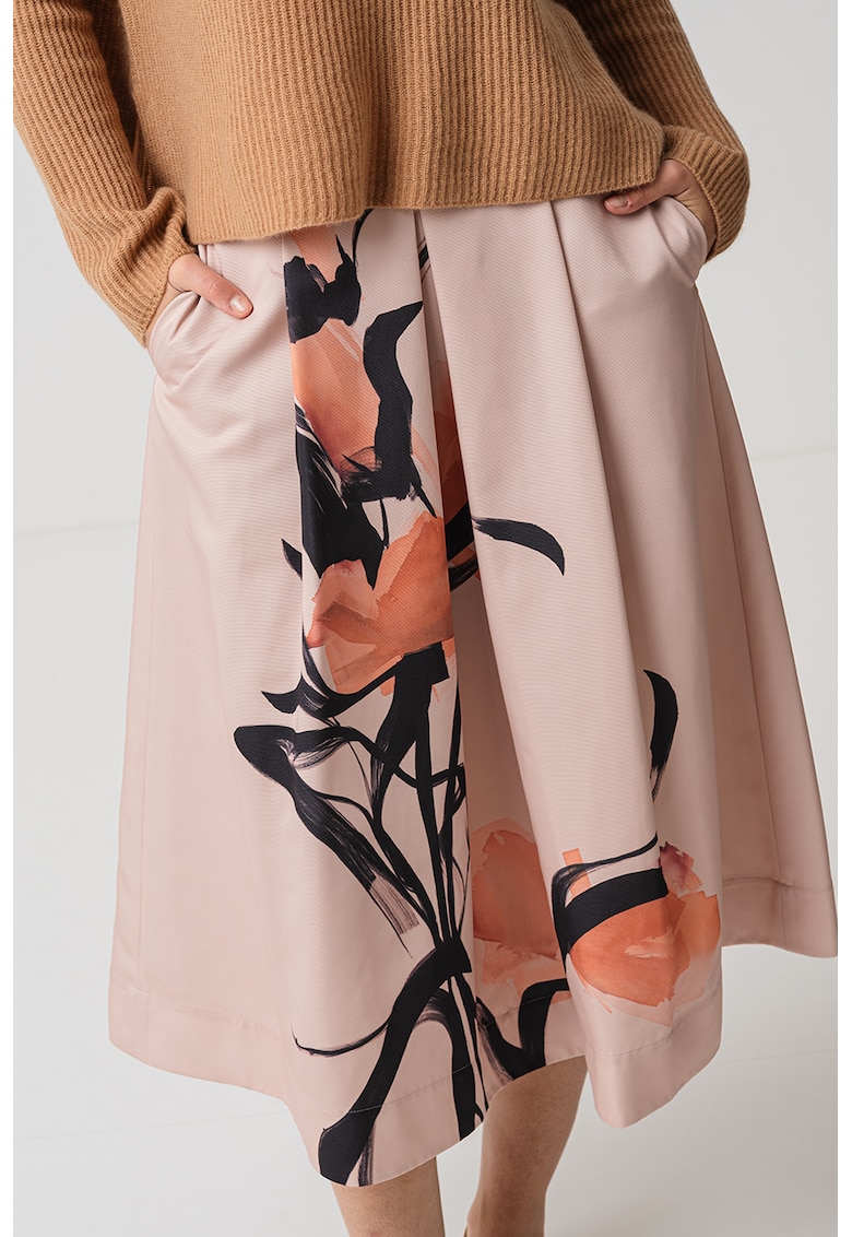 Fusta evazata cu imprimeu floral si buzunare
