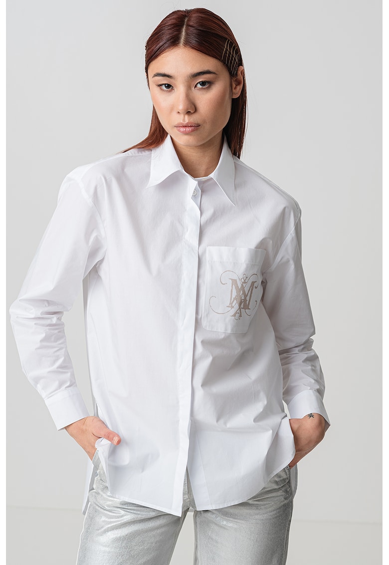 Camasa de bumbac cu imprimeu si terminatie asimetrica Lambert