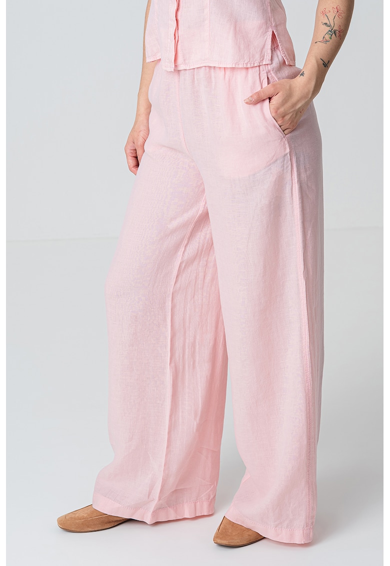Pantaloni de in cu croiala ampla si talie elastica