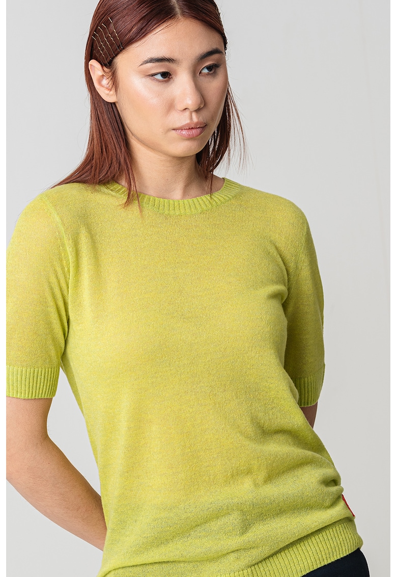 Tricou din amestec de lyocell si lana cu mansete striate