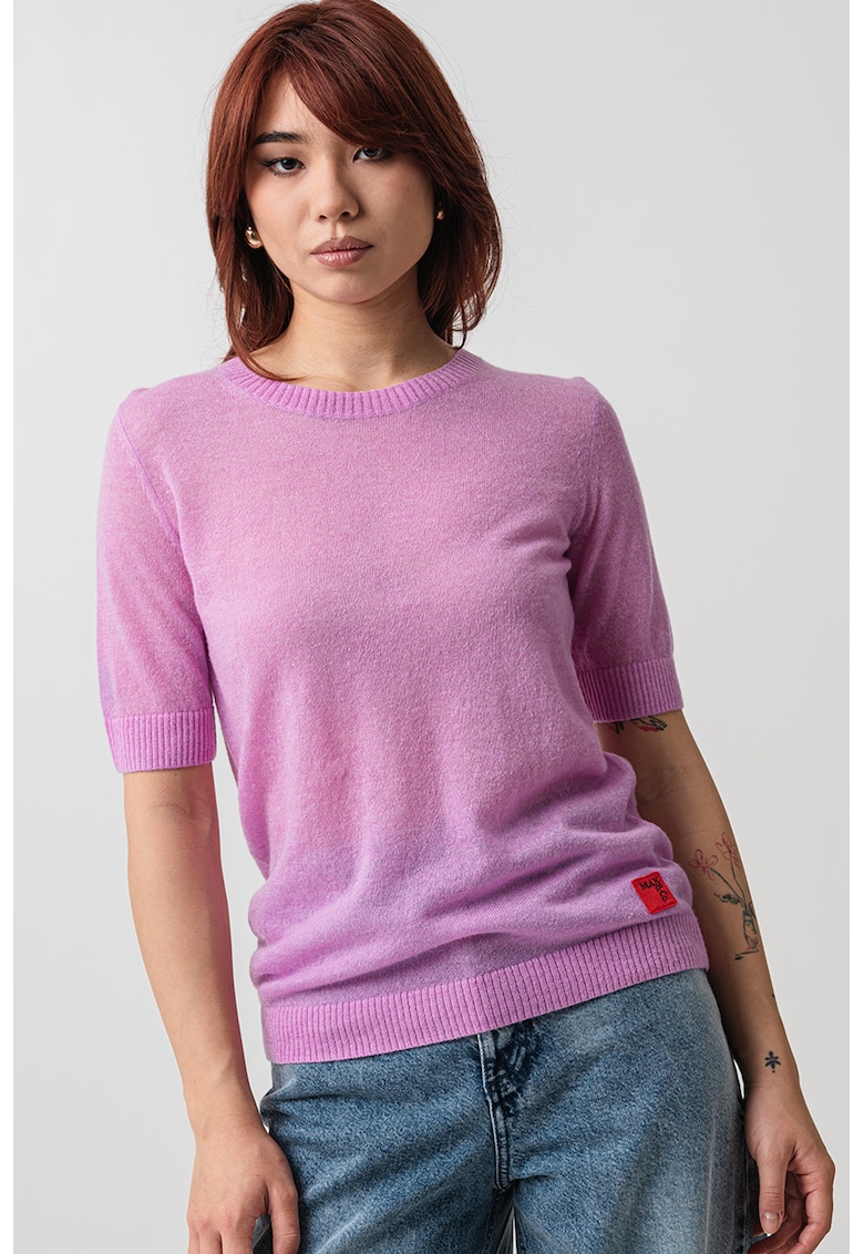 Tricou din amestec de lyocell si lana cu mansete striate