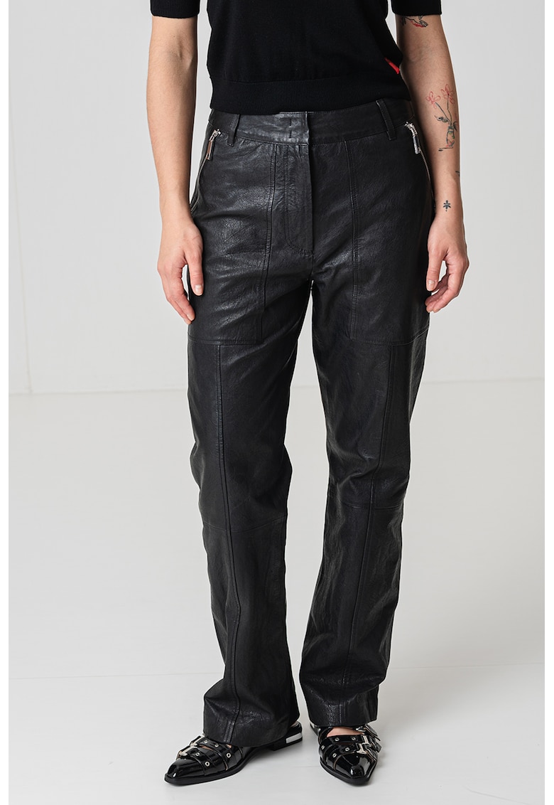 Pantaloni de piele cu talie medie