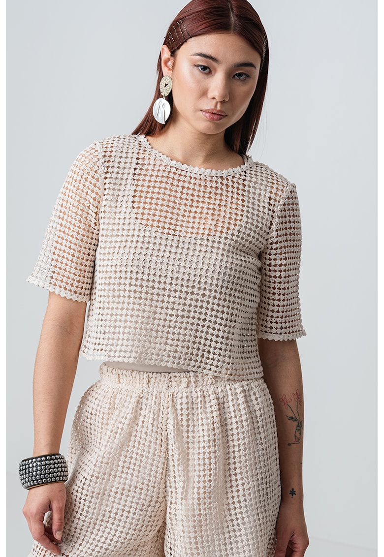 Tricou crop cu perforatii Faville