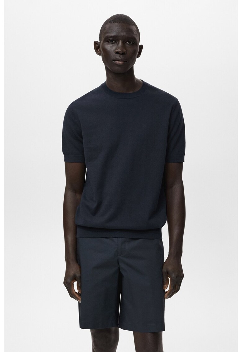 Tricou din bumbac cu decolteu la baza gatului - Albastru ultramarin