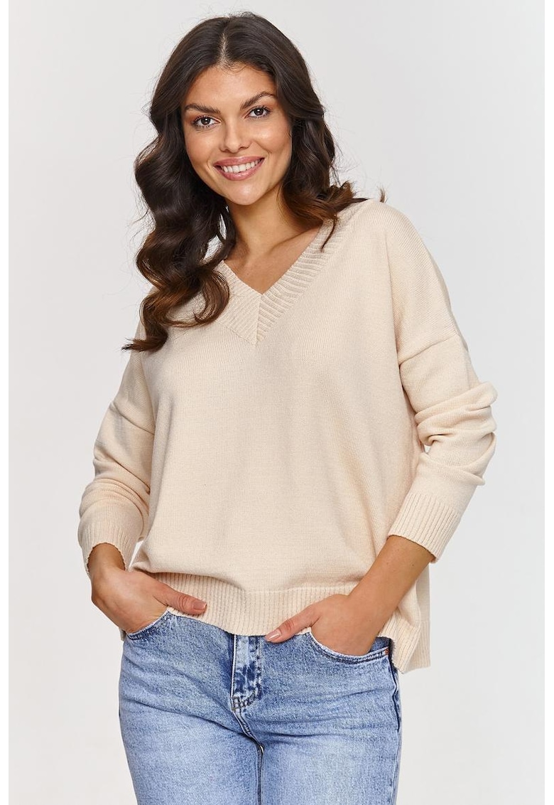 Pulover lejer cu decolteu in V si maneci cazute -