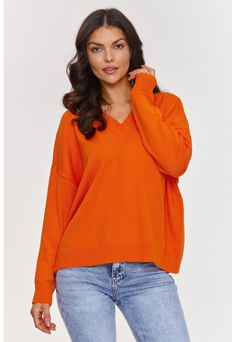 Pulover lejer cu maneci cazute si decolteu in V -
