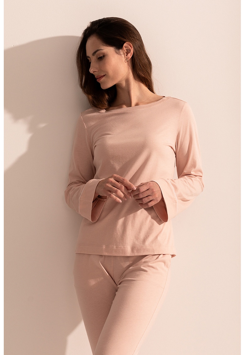 Pijama lunga din amestec de modal cu segment contrastant Ana