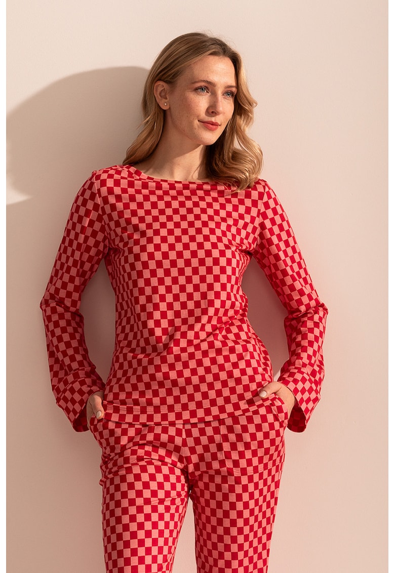 Pijama lunga din amestec de modal cu segment contrastant Ana